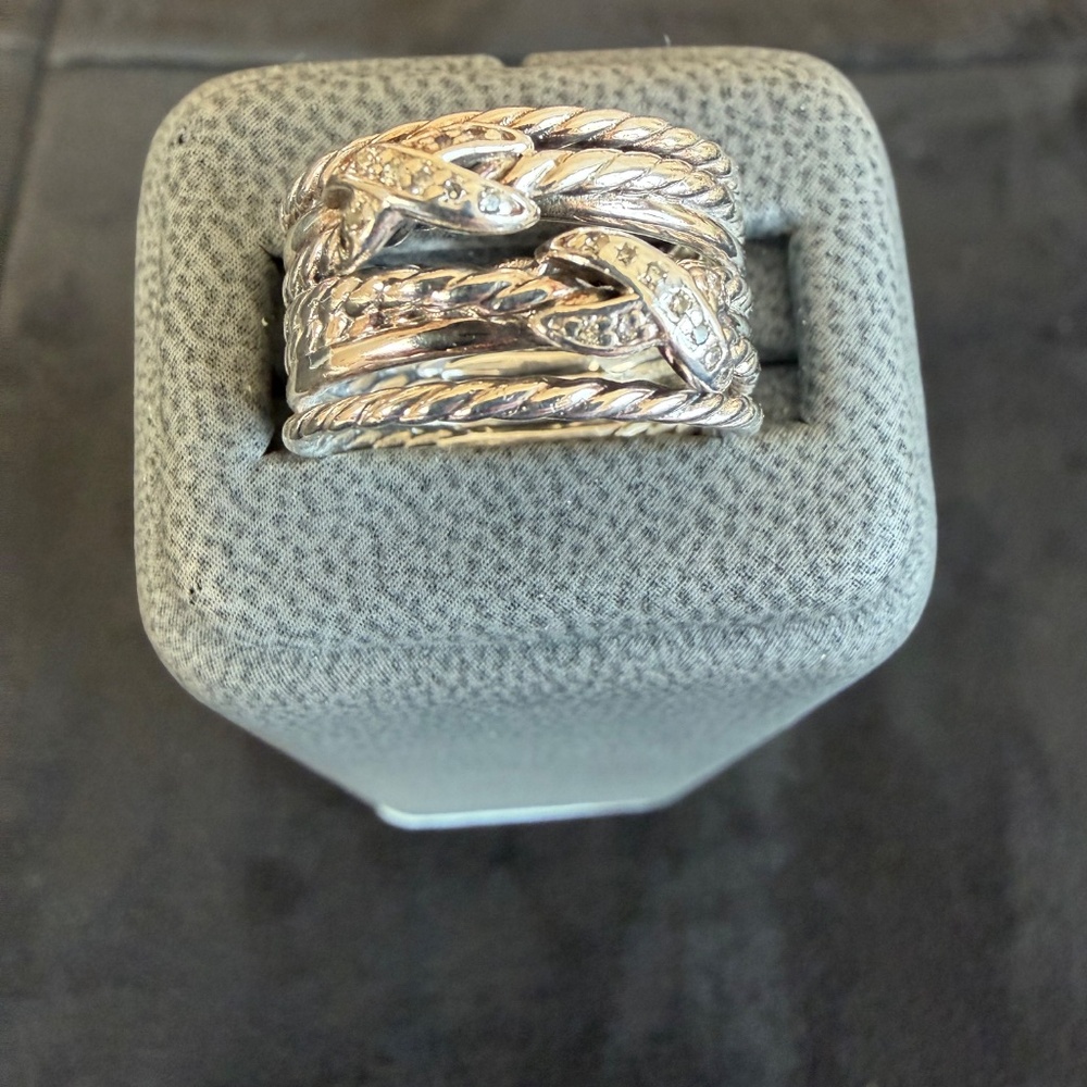 DAVID YURMAN Double Cross Silver and Diamond Ring, Size 6.5 LIKE NEW - Picture 2 of 3